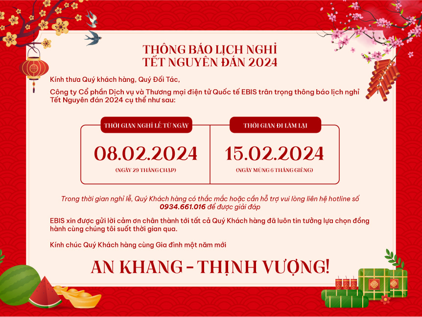 Th&ocirc;ng b&aacute;o lịch nghỉ Tết Nguy&ecirc;n Đ&aacute;n 2024