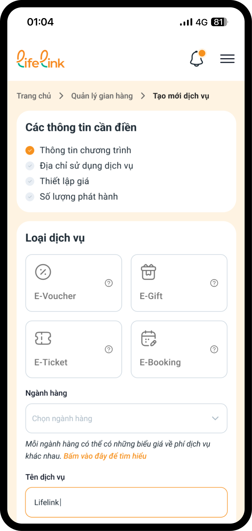 Tạo dịch vụ và chờ duyệt
